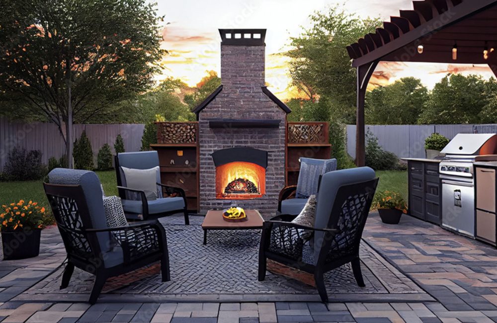 outdoor firepit in evening setting