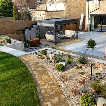 Garden paving in landscaped outdoor space